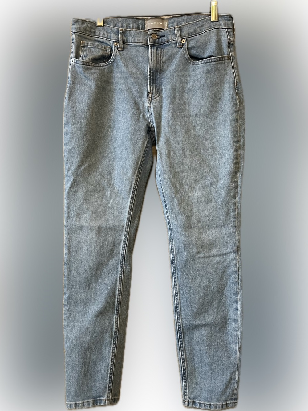 Everlane high rise skinny leg lighter wash jeans 30 x 28” 10” rise